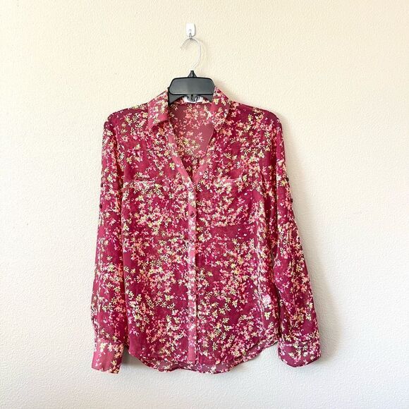 Express Portofino Floral Print Button Down Blouse - Picture 1 of 8